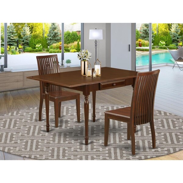 East West Furniture 3 Piece Monza Wood Dining Table Set - Mahogany MZIP3-MAH-W - main